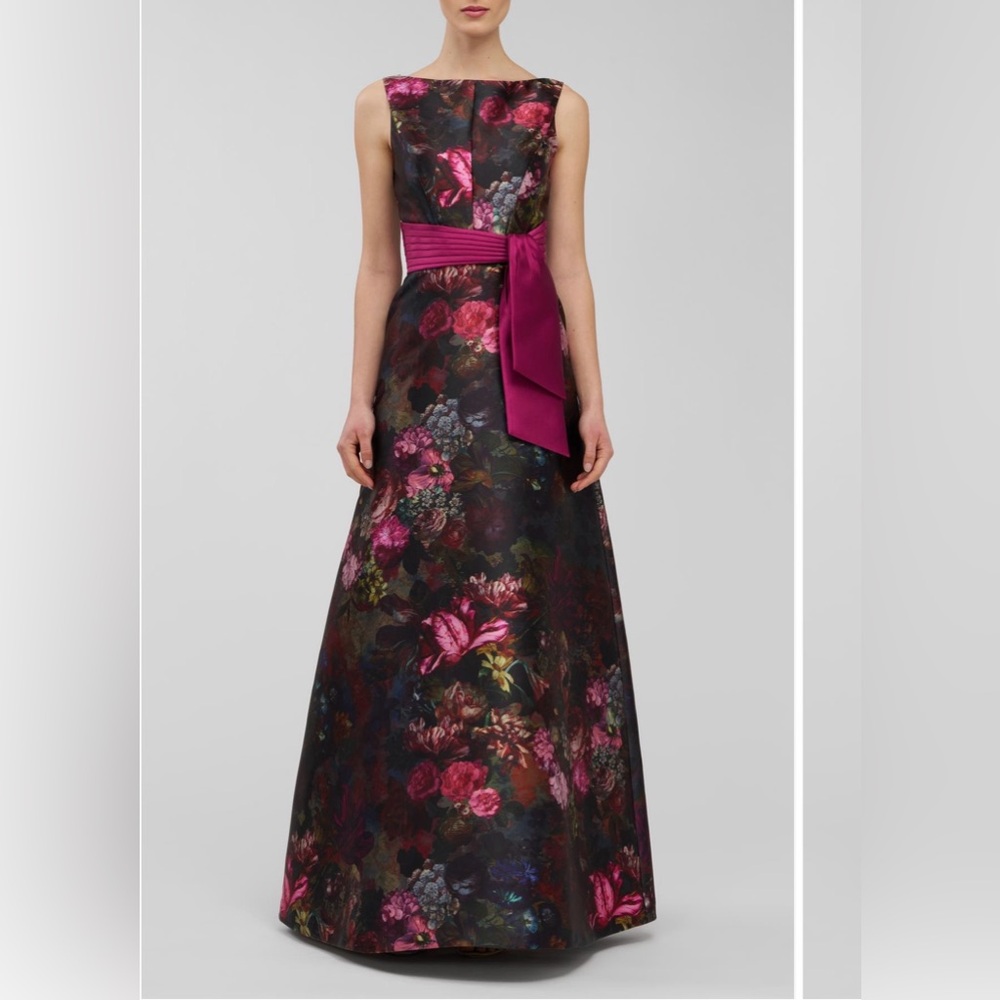 Sleeveless Floral Maxi Dress with Fuchsia Waist Sash